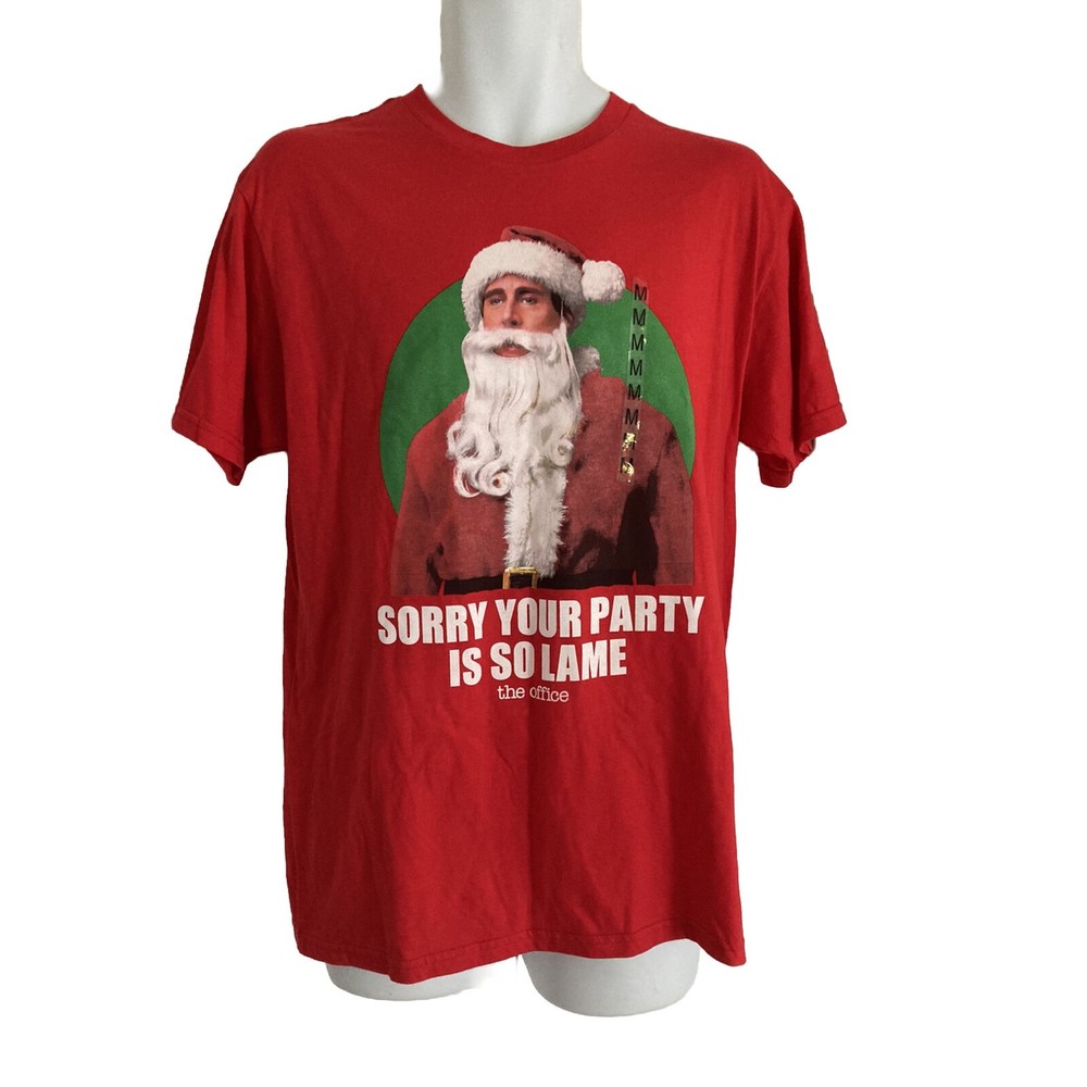 The Office Michael T-Shirt Sz M Red "Sorry your party is lame" Christmas Santa